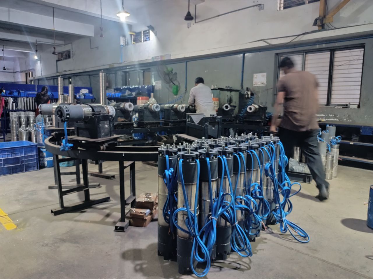 Submersible pump motors being assembled and tested